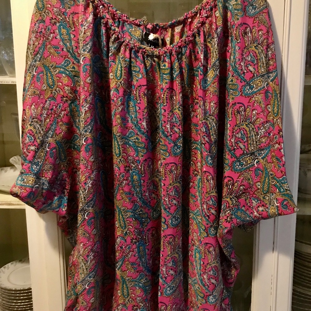 Silk print peasant style blouse
